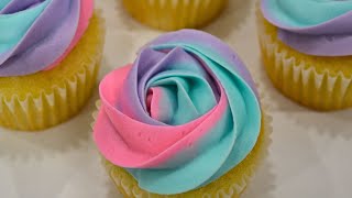 Rainbow Swirl Cupcakes Mastering the Multicolor Rosette Technique [upl. by Lamej]