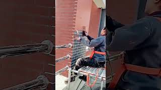 Exterior wall brick red latex paint decoration process [upl. by Idnac920]