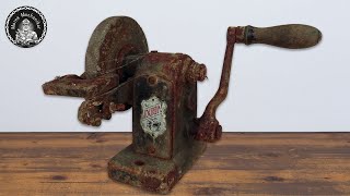 Hand Cranked Grinder Restoration  Antique Bench Grinder [upl. by Hpesoy]