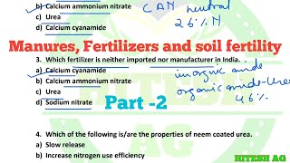 Important MCQs on manures fertilizer and soil fertility part 2 [upl. by Winn22]