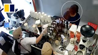 Staff member throws coffee powder at customer after dispute [upl. by Barbuto]