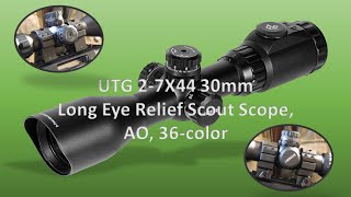 UTG 27X44 30mm Long Eye Relief Scout Scope AO 36color [upl. by Aicilihp]