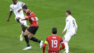 VAR ignores Aurélien Tchouaméni red card tackle on Álvaro Morata vs Real Madrid vs AC Milan UCL 2024 [upl. by Ahsa]