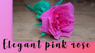 Elegant pink rose made from crepe paper [upl. by Sev]