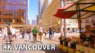 【4K】Downtown Vancouver Walk in the Beautiful Sunny Spring  Travel Canada Binaural City Sounds [upl. by Ecinad]