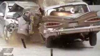 Crash Test 1959 Chevrolet Bel Air VS 2009 Chevrolet Malibu Frontal Offset IIHS 50th Anniversary [upl. by Nordek]