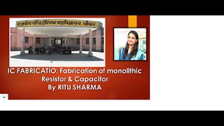 IC FABRICATION FABRICATION OF MONOLITHIC RESISTOR amp CAPACITOR Part 3 EL 307 by RITU SHARMA GPC SIKA [upl. by Ahtael]