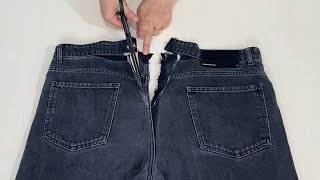 ✅💥 How to downsize Jeans in the waist to fit you perfectly  perfect way 👖✂️ [upl. by Aerdnaxela]