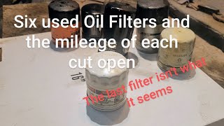 Used oil filters cut open with back stories [upl. by Mirna]