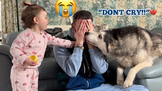 Adorable Baby amp Husky Do Everything They Can To Stop Dad From Crying😭💔 CUTEST VIDEO EVER [upl. by Aletsirc224]