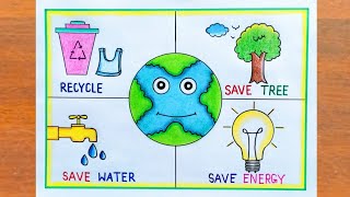 Earth Day Drawing Easy  World Earth Day Poster Drawing Easy Steps  Save Earth Poster Drawing Easy [upl. by Avehsile]