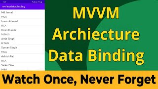 MVVM architecture Android hindi  MVVM  MVVM Android [upl. by Murdocca]