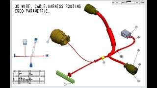 Creo parametric wirecablebundle Harness Routing cabling flatening in industrial design [upl. by Safko]