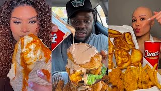 TIKTOK MUKBANG COMPILATION 27  RAISING CANES  CHIPOTLE ETC [upl. by Gipson]