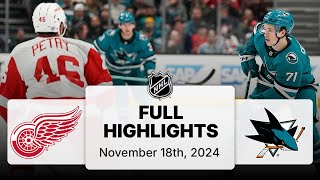 NHL Highlights  Red Wings vs Sharks  November 18 2024 [upl. by Rep626]