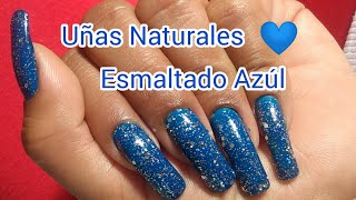 Uñas Azules Naturales Hermosas Fácil Y Rápido [upl. by Ahtibbat]