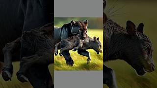 Cow vs black panther fight for baby cow animals blackpanther lion animalbattle babyanimal [upl. by Primalia]