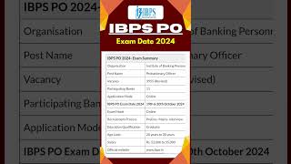 IBPS PO exam date 2024  IBPS exam calendar 2024  IBPS PO exam update ibps ibpspo examupdate2024 [upl. by Sidhu815]