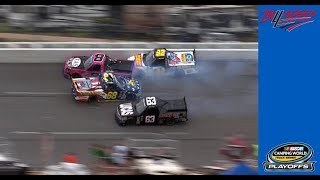 John Hunter Nemechek Matt Crafton involved in multitruck wreck [upl. by Trimmer]