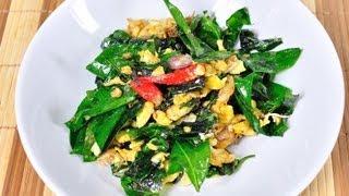 Thai Food Melindjo Fried with Egg Bai Liang Pad Khai [upl. by Heurlin766]