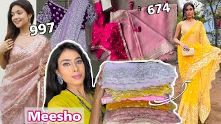 MEESHO Saree Haul Meesho Organza Saree Haul Meesho Saree starting 674  Meesho partywear sarees [upl. by Heimer]