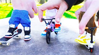 BMX Finger with Finger Skateboard and Finger Scooter Collaboration Tech Deck Ramp  Skate Park [upl. by Ynnaf]