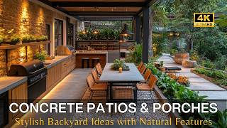 Modern Concrete Patios amp Porches Stylish Backyard Ideas with Natural Stone Wood and Water Features [upl. by Hteb482]