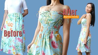 DIY Smock Dress Tutorial  Turn Maxi Skirt into Smocked Dress  Refashion old Skirt into a Dress [upl. by Werby313]