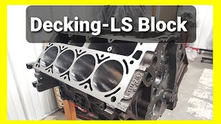 Engine Machining  Decking an LS Engine Block  Strom Vulcan 85B [upl. by Cresa]