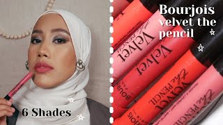 BOURJOIS Rouge Velvet The Pencil Swatches amp Review  Medium Skin [upl. by Enitsuj]