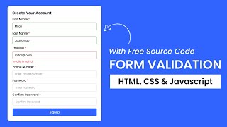 Form Validation Using Javascript  HTML CSS amp Javascript [upl. by Aelhsa420]