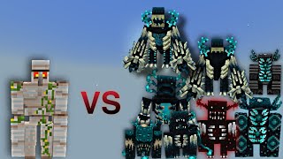 Mutant OP Iron Golem vs Warden Plus All Wardens  Minecraft Bedrock  Mob Battle [upl. by Yrred]