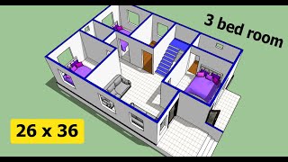 26 x 36 house plan with 3d elevation II 26 x 36 ghar ka naksha II 26 x 36 home design [upl. by Allecnirp616]