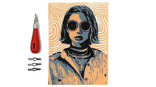 LINO PRINTING  Multi Block Colour Portrait Speed Art [upl. by Dena]