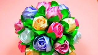 Мастеркласс Бутоны Роз в БукетШар  Ribbon Rose BouquetBall  ✿ NataliDoma [upl. by Gish]