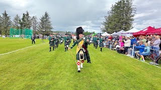 Drum Major leads Huntly Pipe Band playing Hills of Argyll on march at 2024 Dufftown Highland Games [upl. by Katrine]