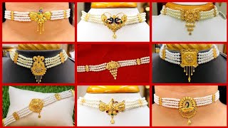 Light weight Gold Pearl Choker Necklace Desings wite weight ampprice Sanchitassimplelife [upl. by Nylrebma843]