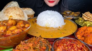 ASMR EATING PURIALOO SABJIDAL CHAWALALOO BHARTABAINGAN FRYMIXED VEG FRYPALAK PANEERPAPAD [upl. by Amand142]