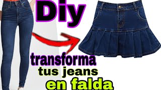 como transformar un pantalón jeans en falda de tablones De pantalón a falda tutorial denim skirt [upl. by Eirod982]