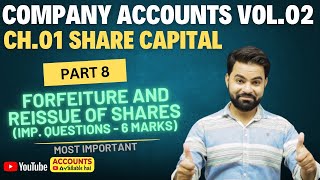 🔥 Lecture 08 II ⚡Forfeiture amp Reissue of Shares ⚡ Most Imp II Share Capital II Class 12✨ TJ Sir [upl. by Aleel]