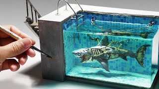 How To Make a Zombie Shark In a Swimming pool Diorama  Polymer Clay  Epoxy resin [upl. by Kunz899]