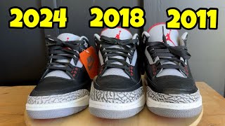 Air Jordan 3 Black Cement Comparison 2011 vs 2018 vs 2024 [upl. by Brothers]