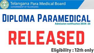 TS Diploma paramedical course admission notification 202425 released  diploma ts telangana [upl. by Uis]