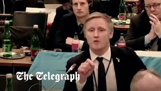 Go  yourselfquot Latvian MP rages after Russian delegation speaks at security summit [upl. by Anelam360]