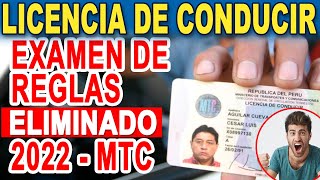 📢 SE ELIMINO EXAMEN DE REGLAS PARA REVALIDAR LICENCIA DE CONDUCIR  BREVETE 2022  MTC [upl. by Niowtna966]