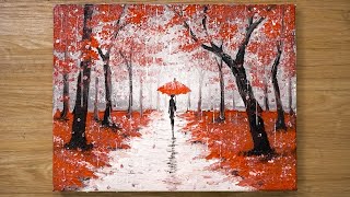 Walking in the Rain  Red Acrylic Painting Technique 448 [upl. by Netsirt]