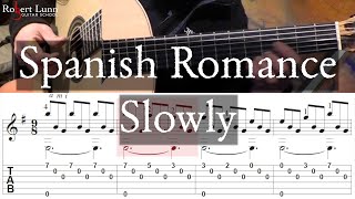 SPANISH ROMANCE slowly for practice  With TAB  Fingerstyle Guitar [upl. by Fruma728]