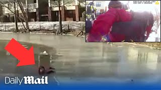 Bodycam Hero police officer rescues child trapped in frozen pond [upl. by Stephie]