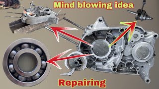 Very easy way to resize Yamaha 100 crank bearing by welding the broken area  welding and repairing [upl. by Ferna]