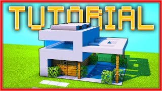 CASA MODERNA PEQUEÑA con 2 PISOS y PISCINA en MINECRAFT  TUTORIAL [upl. by Daveda]